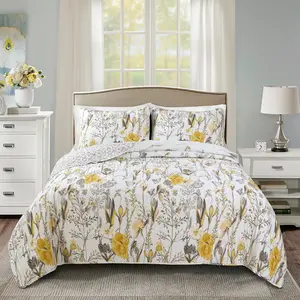 Lush Decor Adalia 3 Piece Quilt Set Full/Queen/King Sizes Floral & Geometric Pattern 100% Cotton Reversible OEKO-TEX Certified Machine Washable