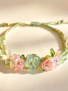 Rose Quartz Bracelet, Boho Style, Elegant Handmade Floral Design, Flower Design Bracelet, Perfect for Daily Wear, Parties, Holidays, Gift for Girlfriend