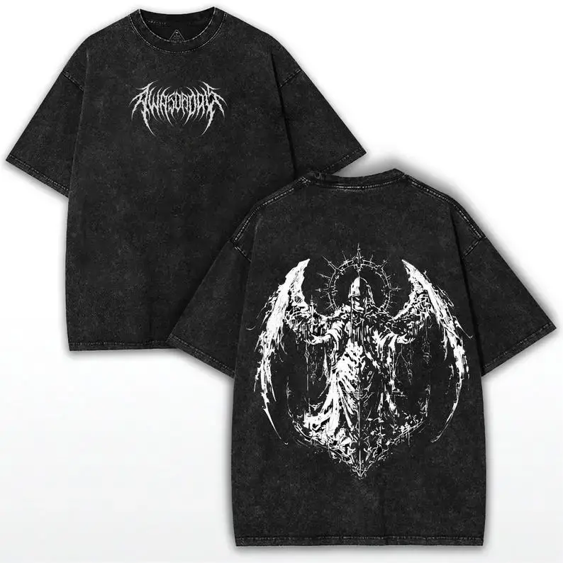 valentine shirts Y2K Gothic Angel Oversized Tee: Vintage Washed Streetwear Shirt