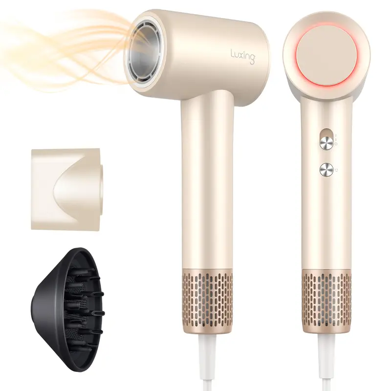 Luxing TurboLux 200M Negative Ionic 1500W Hair Dryer 110000 RPM Brushless Motor Fast Drying Anti-Frizz Lightweight Low-Noise 4 Modes Cream Smooth