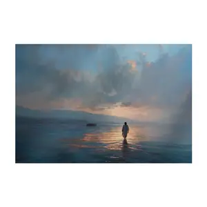 Christian Jesus Walking on Water Canvas Art Poster - Ready-to-Hang Divine Light Spiritual Wall Decor, Faith-Inspired Religious Home Decor Gift for Christians