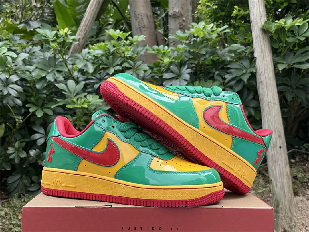 Green Yellow Red Contrast Gloss Patent Leather Eye-catching Unique Low-top Trendy Skate Sneakers