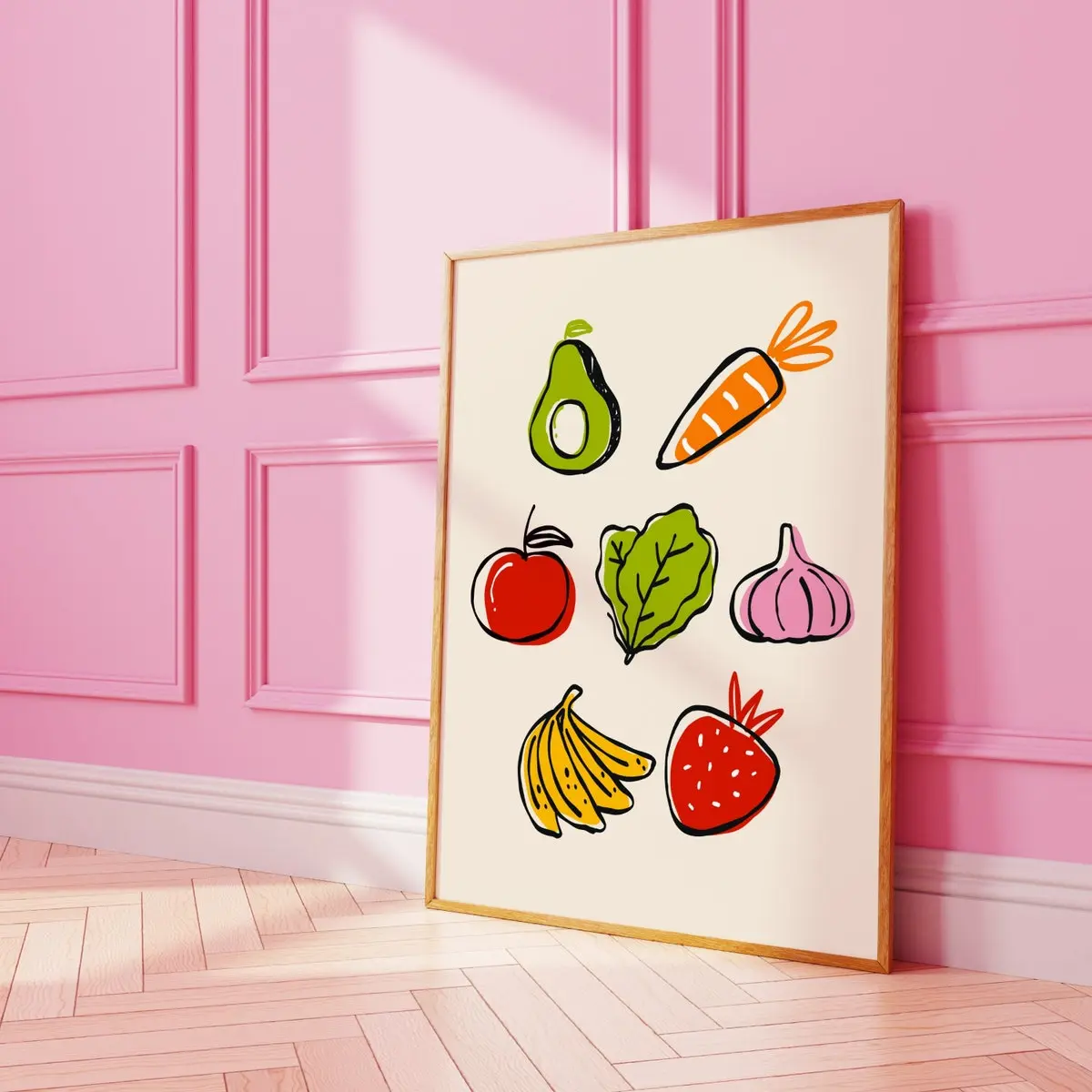 Funky Fruits and Veggies Poster, Fun Pop Art Kitchen Prints, Cute Food Wall Decor, Aesthetic Vegetable Classroom Decor Playroom Decor, Unframed