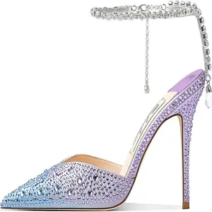 Women’s Crystal Rhinestone High Heel Sandals – Satin Stilettos with Ankle Strap