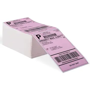 Package Labels - 4"X6" Fanfold Thermal Labels, Self Adhesive Direct Shipping Label,  Thermal Label Printer Paper, Compatible with Rollo, MUNBYN, Zebra, Fargo, 500 count - Pink