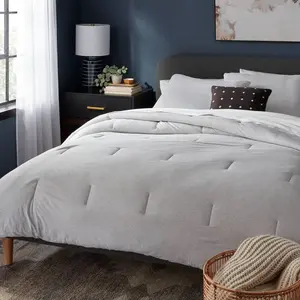 3pc Full/Queen Jersey Comforter and Sham Set Gray Heather - Threshold: Knitted Bedding Sets, Zipper Closure Shams