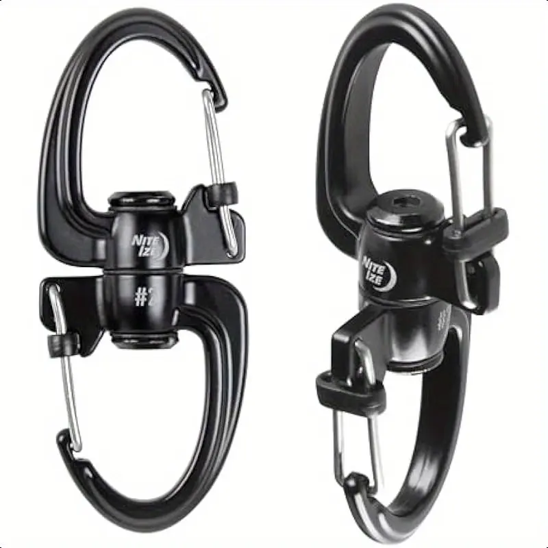 Nite Ize S-Biner 360 SlideLock Dual Carabiner Size #2 - 20lb Capacity Floating Oval Carabiner with Quick-Release SlideLock, Lightweight Black Clip for Outdoor Gear, Camping & Hiking Accessories, Oval Shapecarabiner, Secure Slidelock Mechani