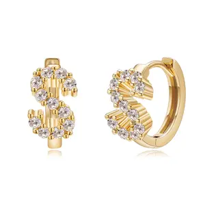 TEWIKY 14K Gold-Plated Golden Zircon Earrings with 26 Alphabet Elegant Design Perfect for Valentine's Day Gift Versatile for Special Events & Everyday Wear