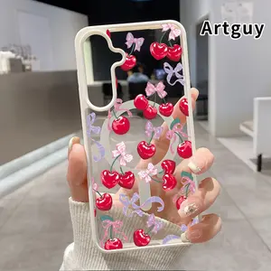 Magnetic  Phone Case Compatible with Galaxy S24 Plus S25 S23 FE S22 Ultra S22+ Cherry Bow Delight Acrylic Back Matte TPU Edges Full Body Coverage Ultra Slim Back Cover Gift for Boy