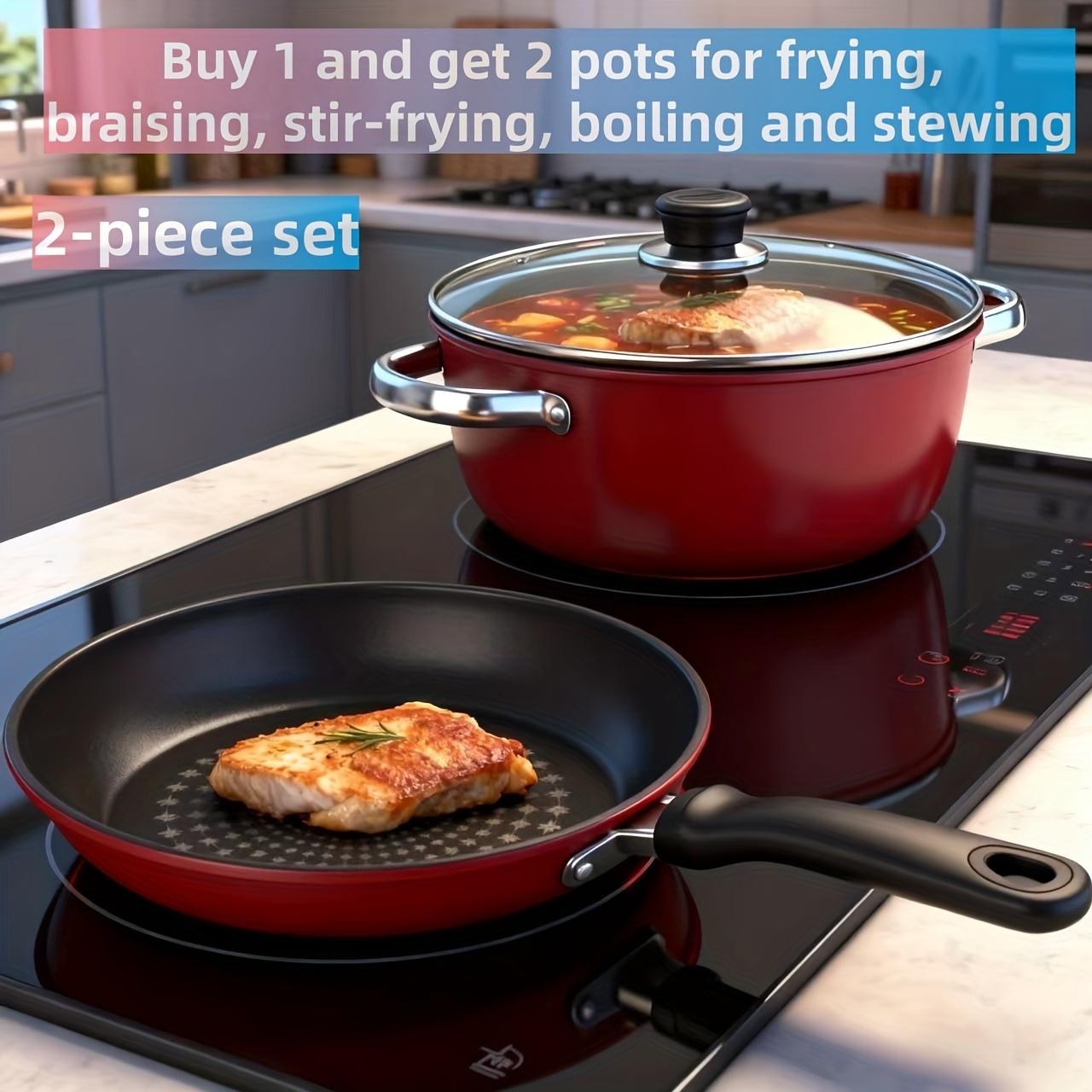 Nonstick Frying Pan & Soup Pot Set - Multi-Functional for Home Cooking, Induction & Gas Compatible   Uncoated High-Purity Cast Iron