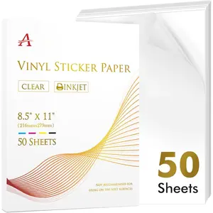 Clear Sticker Paper for Inkjet Printers,  Translucent Printable Vinyl Sticker Paper - 50 Sheets 8.5x11 Inch Glossy Clear Label Paper for Custom