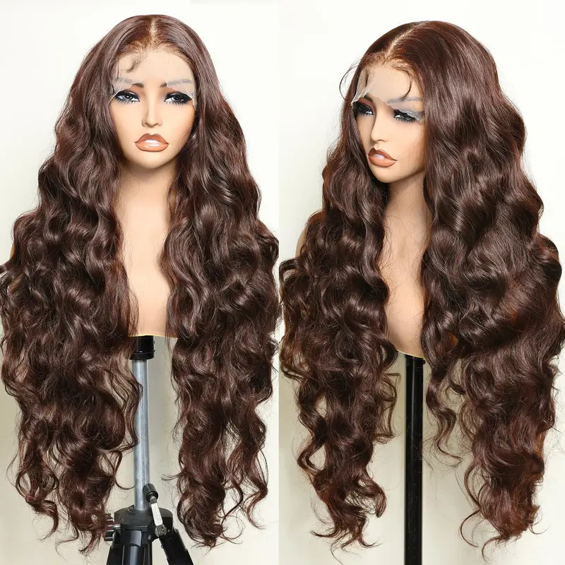 SOKU Body Wave 13x6 Lace Front Wig Synthetic 32 Inch Pre Plucked Hairline with Baby Hair Tansparent Swiss Lace Heat Resistant Hair Glueless Lace Front Wigs