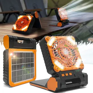 ISUNMEA Solar Camping Fan 5200mAh, Portable Solar Powered Fan Camping with LED Light, 4 Speeds, 3H Timer and Quiet Rechargeable Tent Fans for Outdoor Picnic, Fishing, Travel