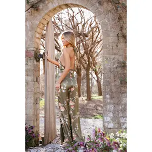 Holly Halterneck Jumpsuit - Olive Floral