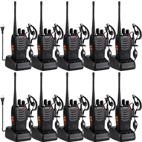 BaoFeng 888S Portable UHF 2-Way Walkie Talkies (10 Pack) - Rechargeable Handheld Audio Device with Button, Flashlight, Lithium Battery Charger, Headset, Wireless Charging, Noise Reduction, Ideal for Business/Casual Adults, Christmas Wishlist Gift