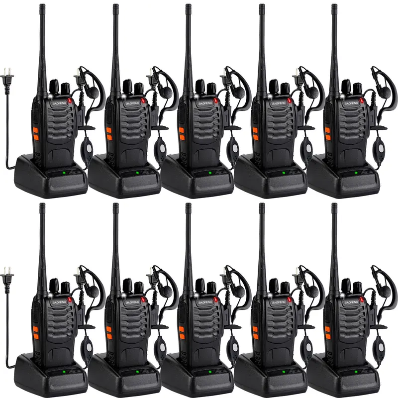 BaoFeng 888S Portable UHF 2-Way Walkie Talkies (10 Pack) - Rechargeable Handheld Audio Device with Button, Flashlight, Lithium Battery Charger, Headset, Wireless Charging, Noise Reduction, Ideal for Business/Casual Adults, Christmas Wishlist Gift