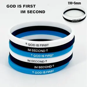 4 Pack- GOD IS FIRST BEACELET IM SECOND Motibational Message BRACELET Thin Style Religious (Set of 4 Bracelet)