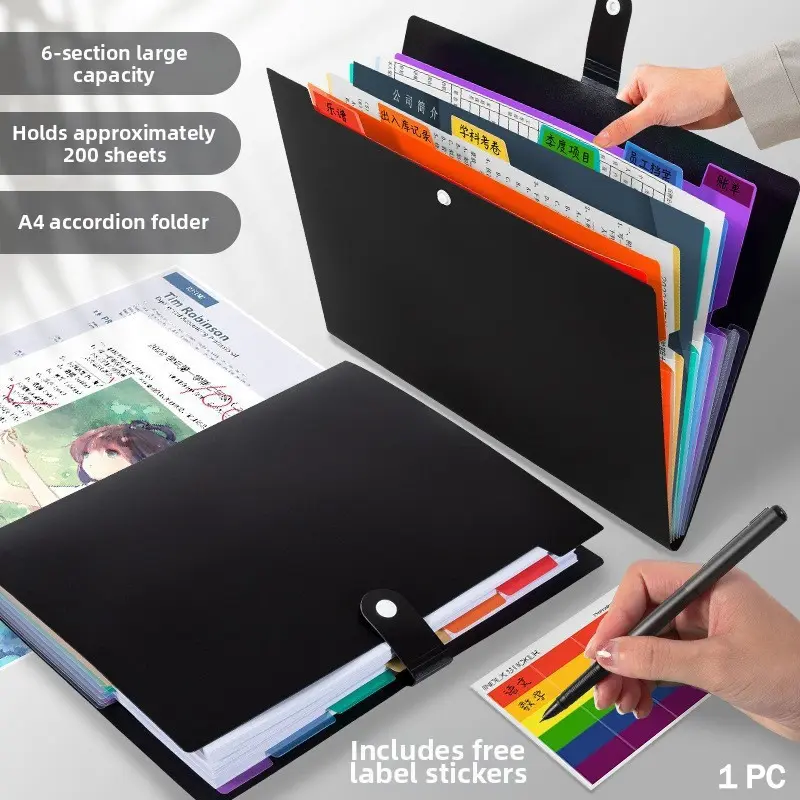 A4 File Folder Document Organizer Set, File Storage, 7-Piece Colorful PP Accordion Folders with Snap Closure, Ideal for Office & School Use