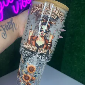 40oz Glass Cup with Straw – Custom Aesthetic Tumbler | Snow Globe Style, Girly & Gift-Ready