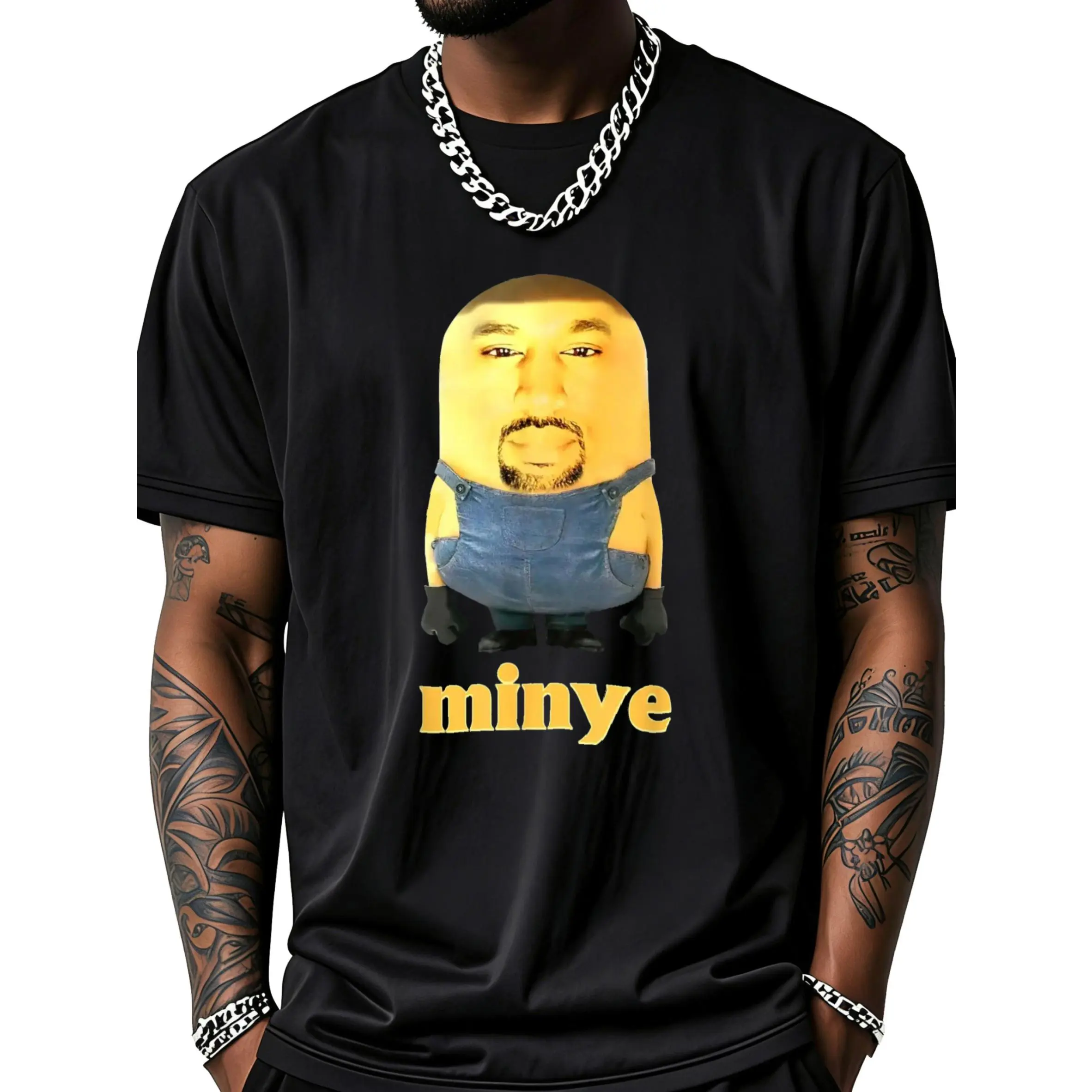 Minion Face With Minye Text Print T-Shirt Unisex Clothing Streetwear