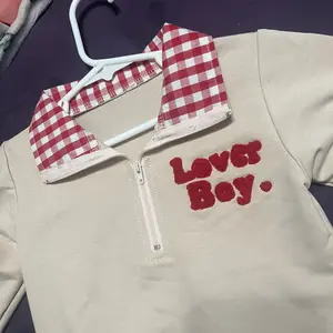 Toddler Baby Little Boy Valentines Day Sweatshirt Letter Print Plaid Collared Long Sleeve Tops for Spring 6M-4Y