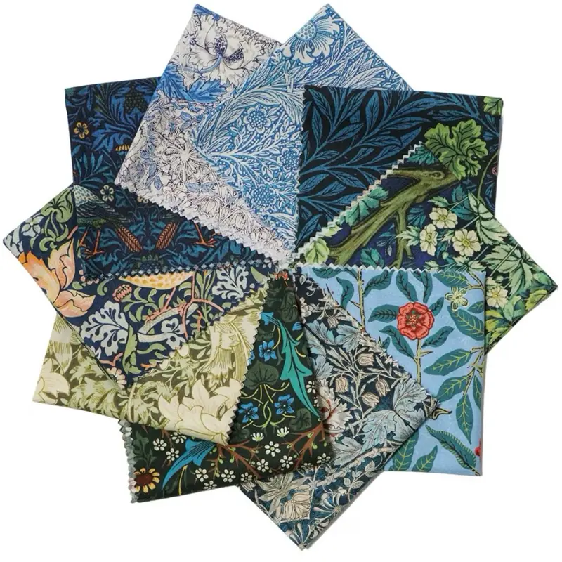 William Morris Quilt Fabric Squares Bundle, 10 pcs 10"x10" Premium 100% Cotton Precut Patchwork Set - Floral & beautiful.