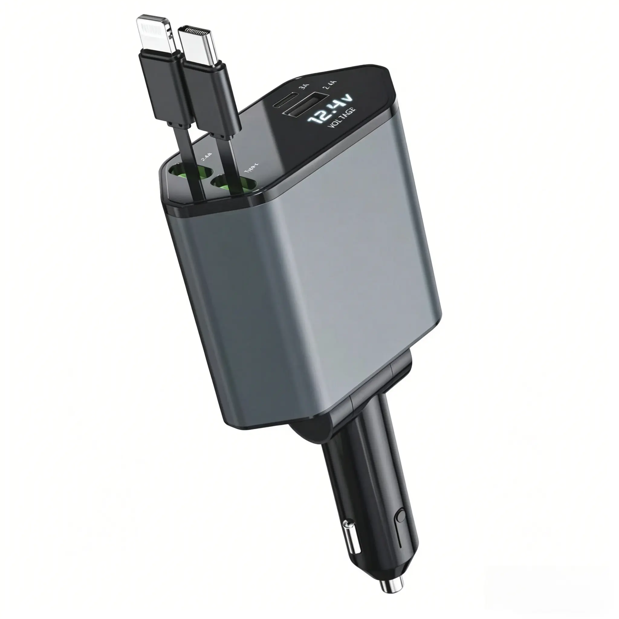 4 in 1 Retractable Car Charger,Retractable Car Charger，2 Fast Cables&Dual Port Compatible with iPhone 16/15/14/13/12/iPad,Samsung,magnetic Cellphone charger，Car Accessories