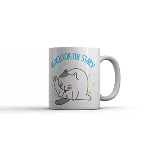 Reach For The Stars Mug Funny Sarcastic Cat Joke Coffee Cup - 11oz Funny Coffee Mugs Ceramic Printed Drinkware Cup