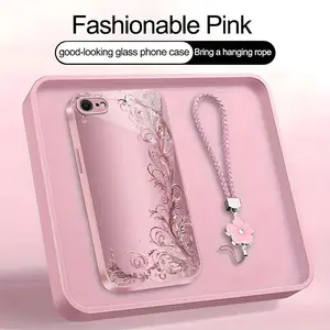 Suitable for [iPhone Se 2] high-end women's phone case🥰，a beautiful four-leaf clover lanyard is included🍀，minimalist, sophisticated floral pattern YM99