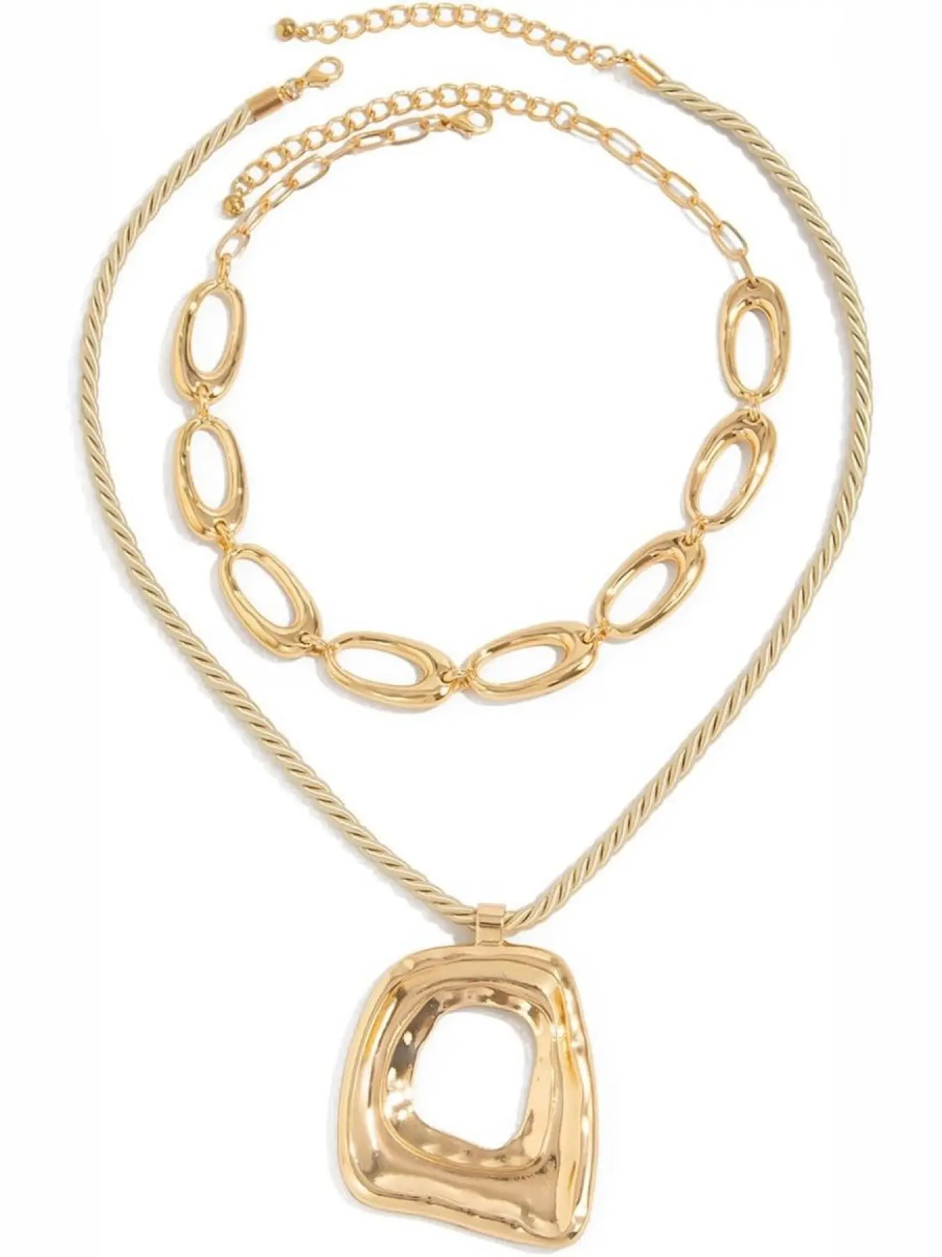 Layered Gold Chunky Cross Necklace For Women Stacked Gold Irregular Geometric Square Pendant Necklace Unique Punk Hip-Hop Oval Hollowed-Out Chain Necklace Fashion Accessories Creative Jewelry For Women Layered Necklaces Fashion Accessory Necklace