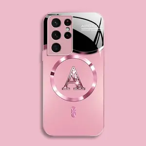 Suitable for [Galaxy S21 Ultra 5g] high-end MagSafe phone case🥰, Luxury Personal Initial Magnetic Case Viral Bling Diamond Letter Cover #SummerVibes 952