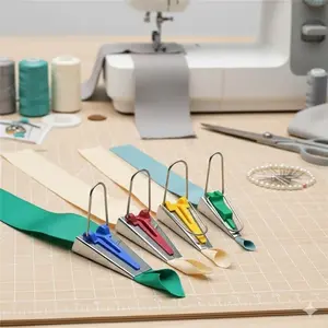 DIY Bias Tape Maker Tool Set, Sewing Machine Attachment for Quilting & Hemming, Quick Fabric Binding Machine, Non-Slip Sewing Aid, Tailoring Supplies for Craft and Home Sewing