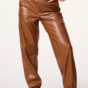Women's INTEMPO Cargo Jogger Pants Faux-leather contruction; Jersey construction