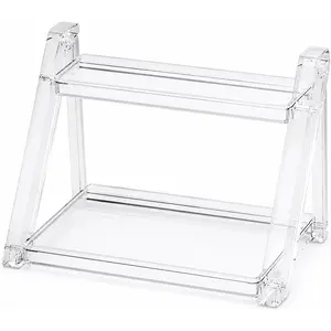Clear Acrylic Desk Organizer, 2-Tier Desk Organizer Shelf for Office Supplies, Skincare, Perfume, Makeup and Daily Essentials, Desktop Shelf Organizer for Vanity, Bathroom Countertop, Dresser, Desk
