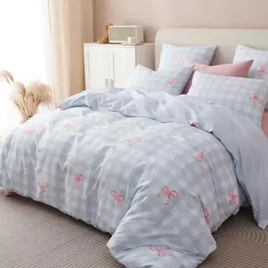 Blue Plaid Full Size Comforter Set 3 Pieces Soft Lightweight All Season Gingham Bedding Set for Girls, includes 1 comforter and 2 pillowcases