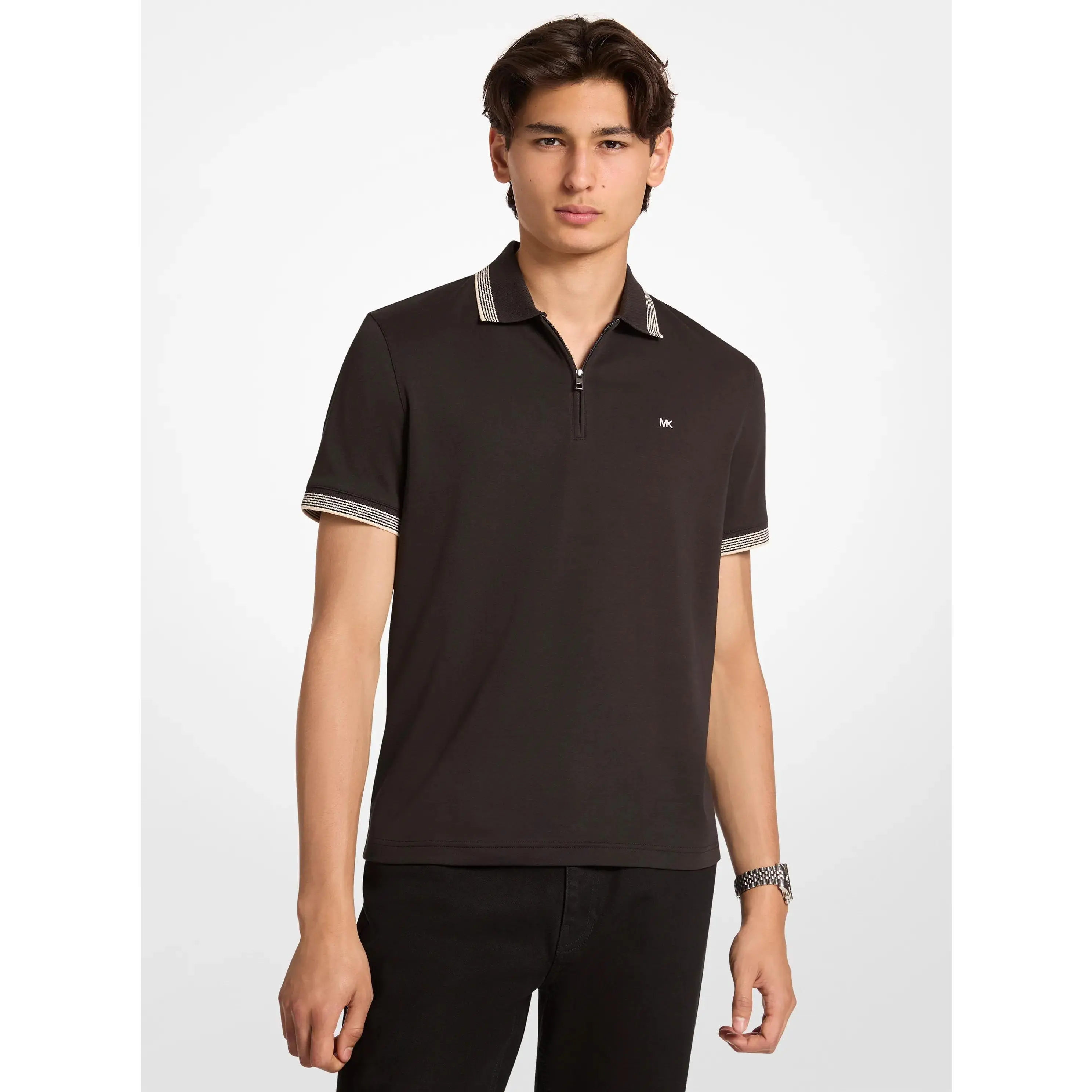 Cotton Zip-Up Polo Shirt