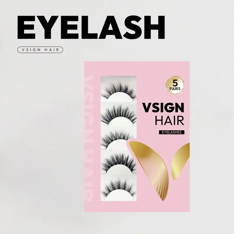 VSIGN 3D Mink Fur Cosmetic False Lashes - 5 Pairs Handmade Set, High-Quality Craftsmanship, Reusable Press-On Soft Volume Fluffy Lashes, Luxury Gift Set for Versatile Use