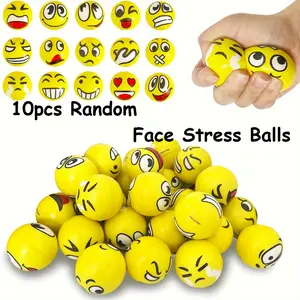 10pcs Random Face Stress Balls - Mixed Color Foam Squeeze Toys for Hand Exercise, Stress Relief, Classroom Gifts, Kids Party Favors, Present Fillers Decompression Toys