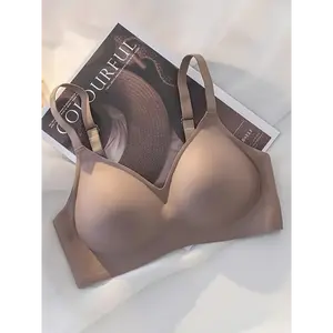 Women's Push-Up Bra with Palm Support Cups - No Underwire, Seamless Lift & Soft Uplifting Design for Small Chest, Adjustable Straps, Fan-Shaped Details, Beige, Hand Wash Only