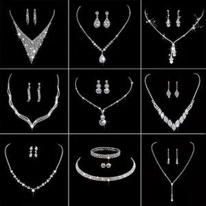Luxury Zircon Stud Earrings Necklace Set for Women, Stainless Steel Hypoallergenic Wedding Banquet Sparkle Jewelry Set Gift