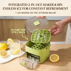 Press-Type Ice Cube Tray with Handheld Storage Bucket, 48-Cell Large Capacity Food-Grade Ice Mold Maker, Easy One-Touch Release Ice Cube Tray with Lid & Tongs for Freezer, Iced Coffee, Cocktails & Drinks