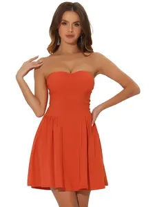 INSPIRE CHIC Strapless Party Dress Sweetheart Neck Tube Sleeveless Mini Dress Orange