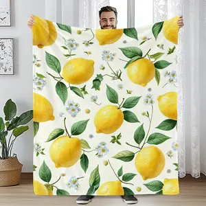 Watercolor Yellow Lemon Citrus Lover Gift Soft Cozy Flannel Blanket - Fresh Summer Lemon Floral Leaf Print Plush Throw, Warm Fuzzy Bedroom Sofa Couch Blanket, Perfect Birthday Housewarming Holiday Gift for Women Girls Lemon Fans Home Decor