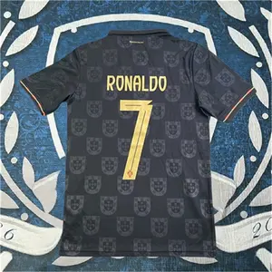 25 26 Away Black Ronaldo 7# Short Sleeved Soccer Jersey