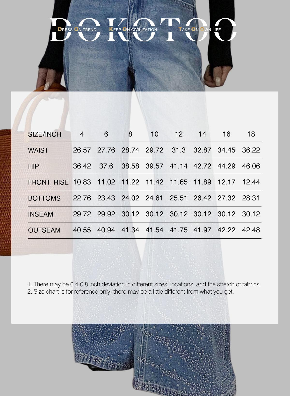 Dokotoo Womens 2026 Jeans Casual Natural Baggy Flare Leg Full-length  Rhinestone-Embellished Gradient Denim Pants