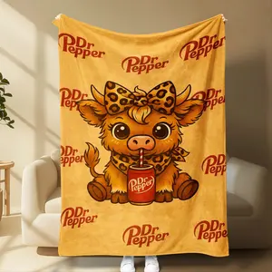 Festive Gift Blanket, Highland Cow & Leopard Print, Soft Comfortable, Suitable for Bedroom, Guest Room, Living Room, Dormitory, Car Sofa Travel, Leopard Pattern Blanket, Throw Blanket