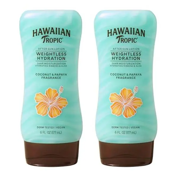 Hawaiian Tropic Weightless Hydration After Sun Lotion with Aloe, 6Fl Oz Twin Pack, Hawaiian Tropic Lotion, Moisturizing Lotion, After Sun Care, After Sun Moisturizer, 6Fl Oz each