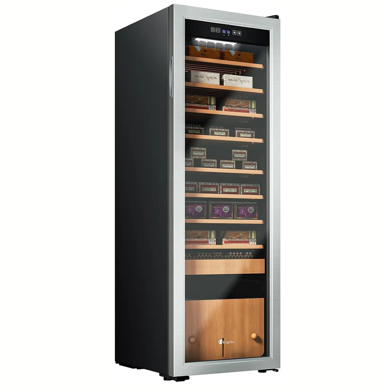 KingChii 130L Electric Constant Temperature Cooler Cabinet, Premium Spanish Cedar Wood Shelves with Mechanical Control, Luxury Storage Gift for Men