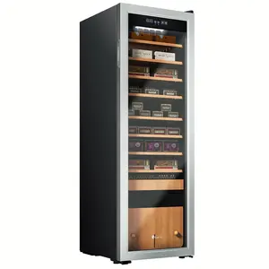 KingChii 130L Electric Constant Temperature Cooler Cabinet, Premium Spanish Cedar Wood Shelves with Mechanical Control, Luxury Storage Gift for Men