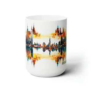 New York Skyline Water Color Vibes - Ceramic Mug 15oz - Stashbox New York Design #002 Beverage Coffee Cup Drinkware Drink Washable Reusable